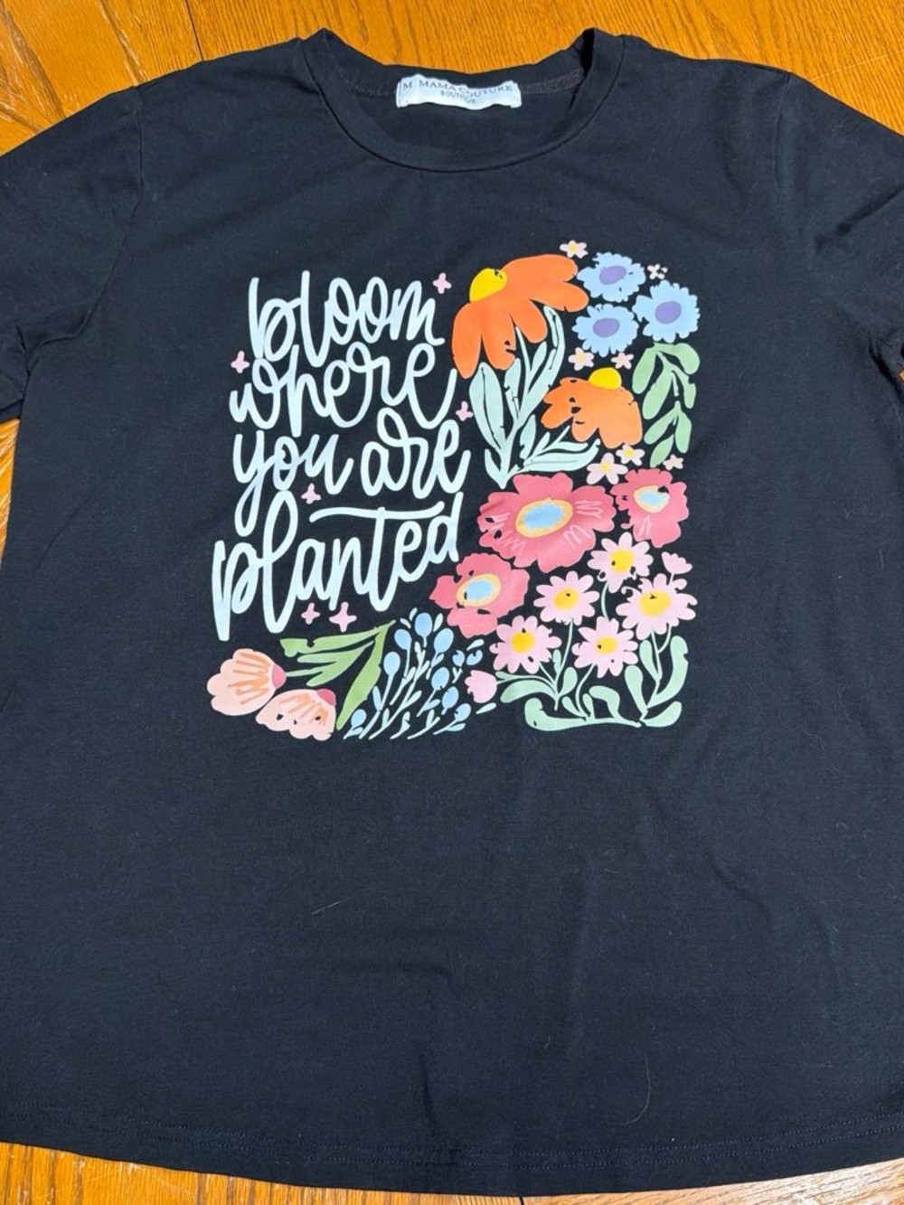 Bloom Where You Are Planted Floral Graphic Tee - Black